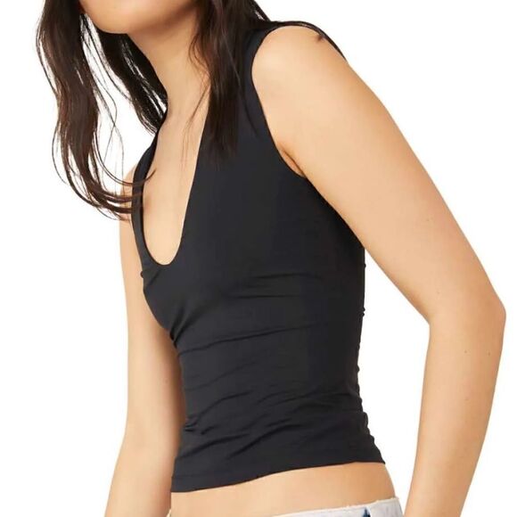 NWT Free People Black S Sleeveless Tank Nylon Second Skin Cami Seamless Sleek - Picture 6 of 6